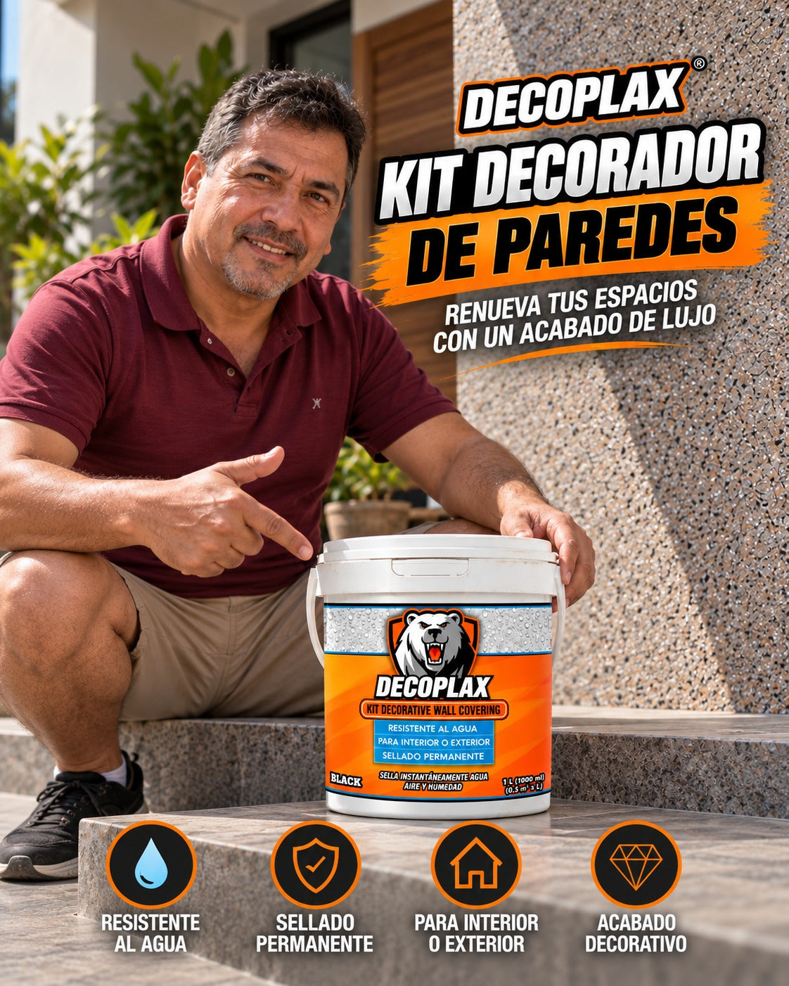 KIT DECORADOR DE PISOS + PALETA MEZCLADORA + LLANA + ESPATULA + GUANTES F1