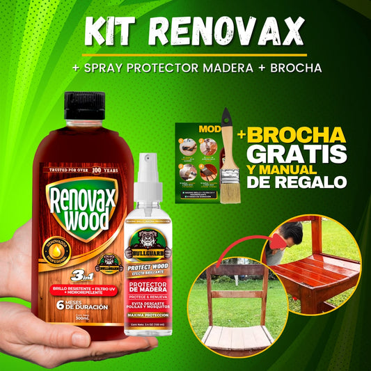 KIT RENOVAX MADERA + SPRAY PROTECTOR + BROCHA + MANUAL DE USO F7